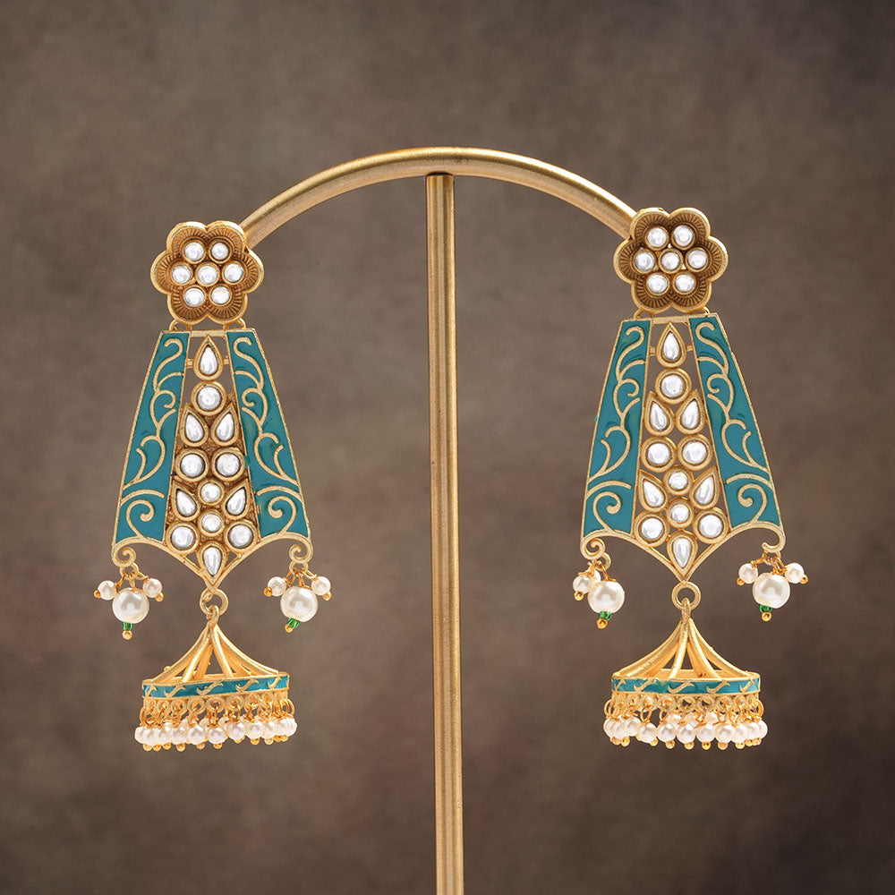 Nirvi- Stone studded dangler earrings(Sky Blue)