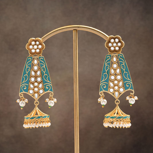 Nirvi- Stone studded dangler earrings(Sky Blue)
