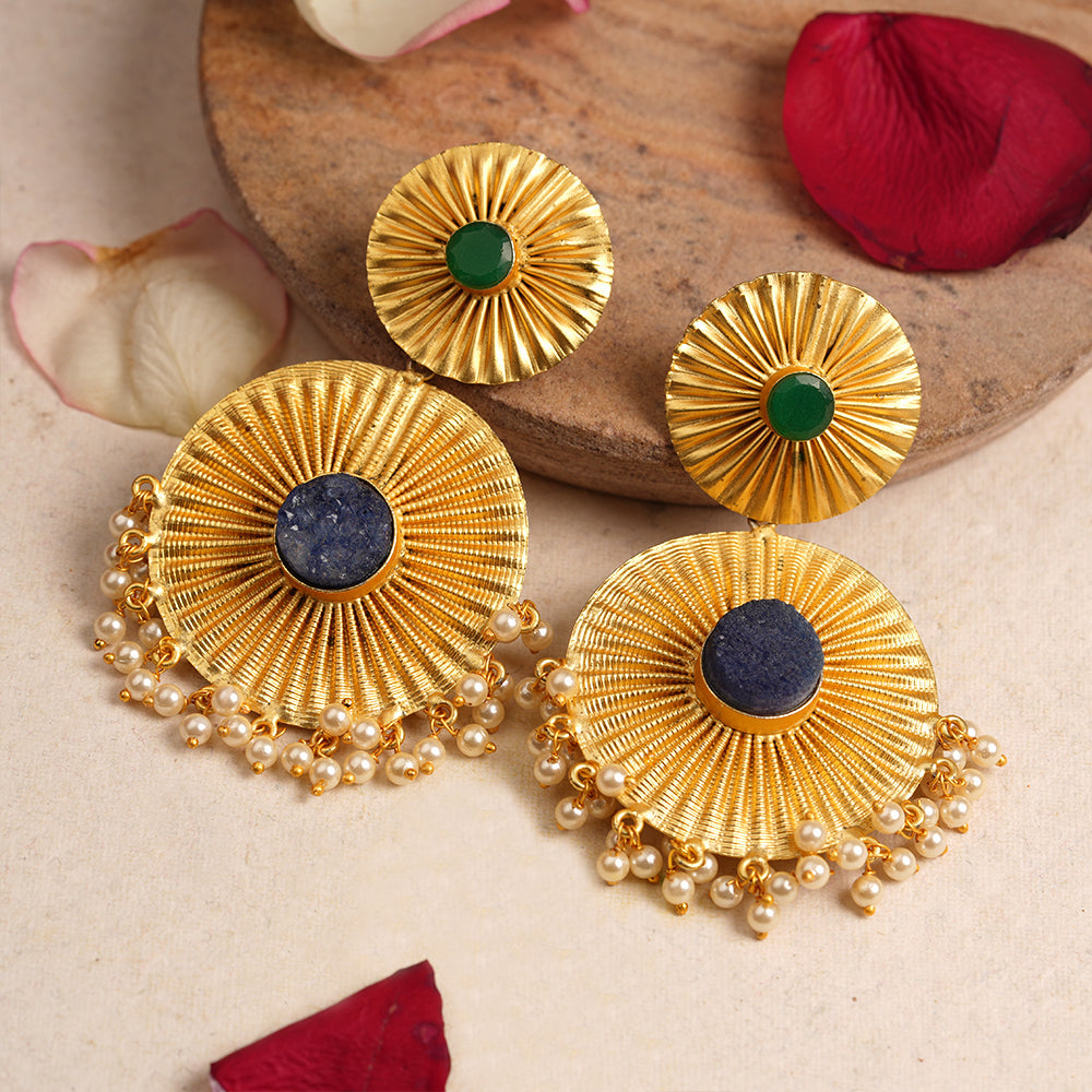 Ragini- Natural Stone Studded Dangler Earrings