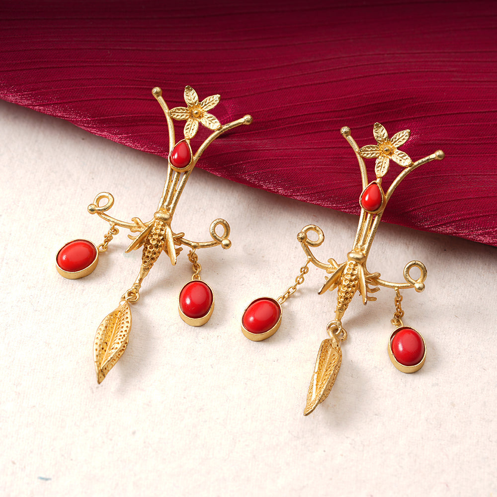 Arya- Stone Studded Dangler Earrings(Red)