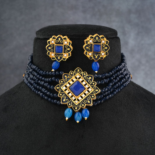 Iyana- Stone studded Neckpiece set(Blue)