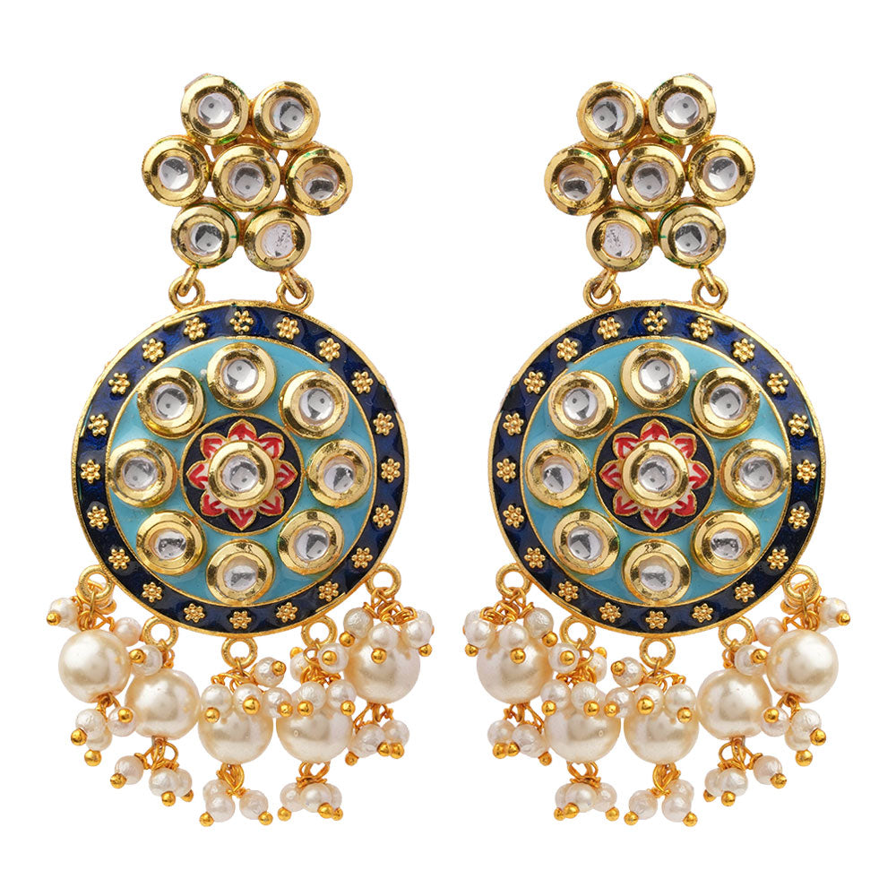 Aarya- Meenakari Work Hanging Pearl Dangler Earrings(Multicolored)
