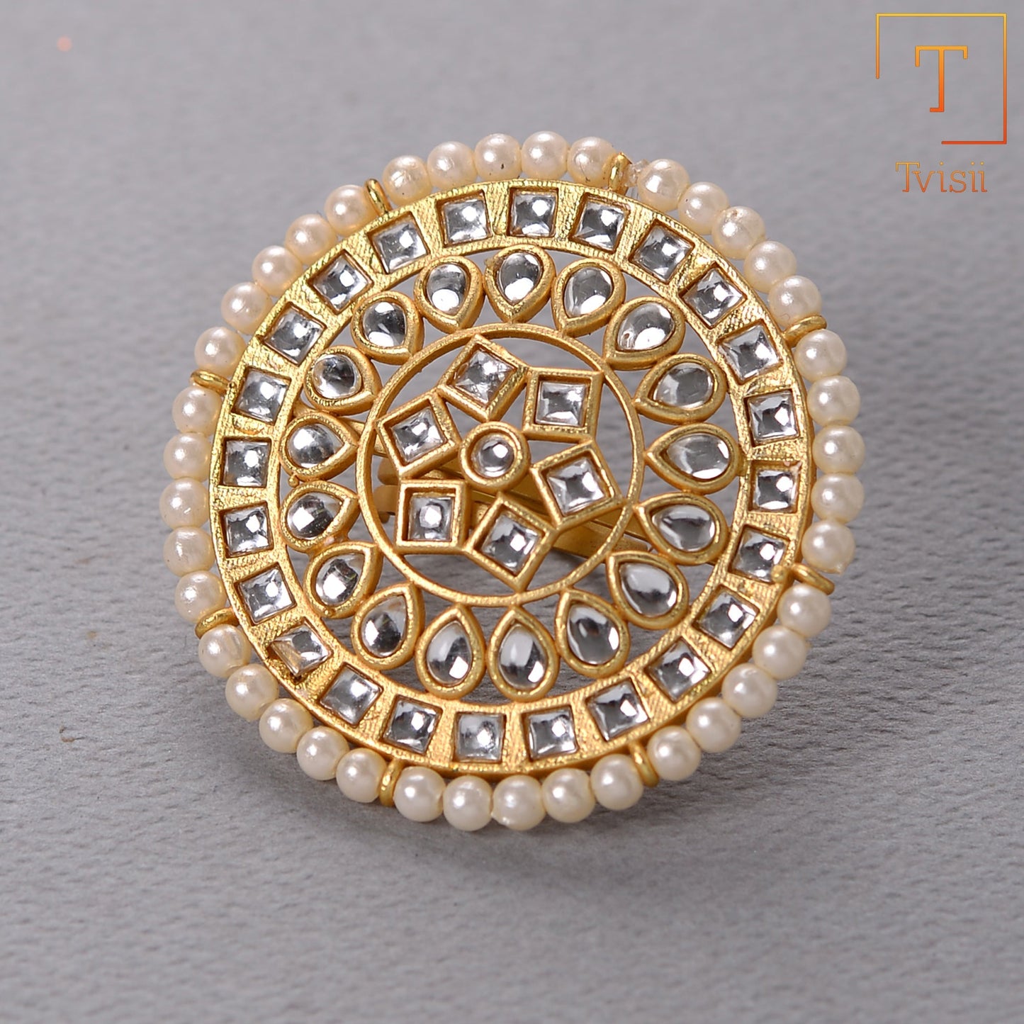 Swara- Kundan and Pearl studded adjustable Ring