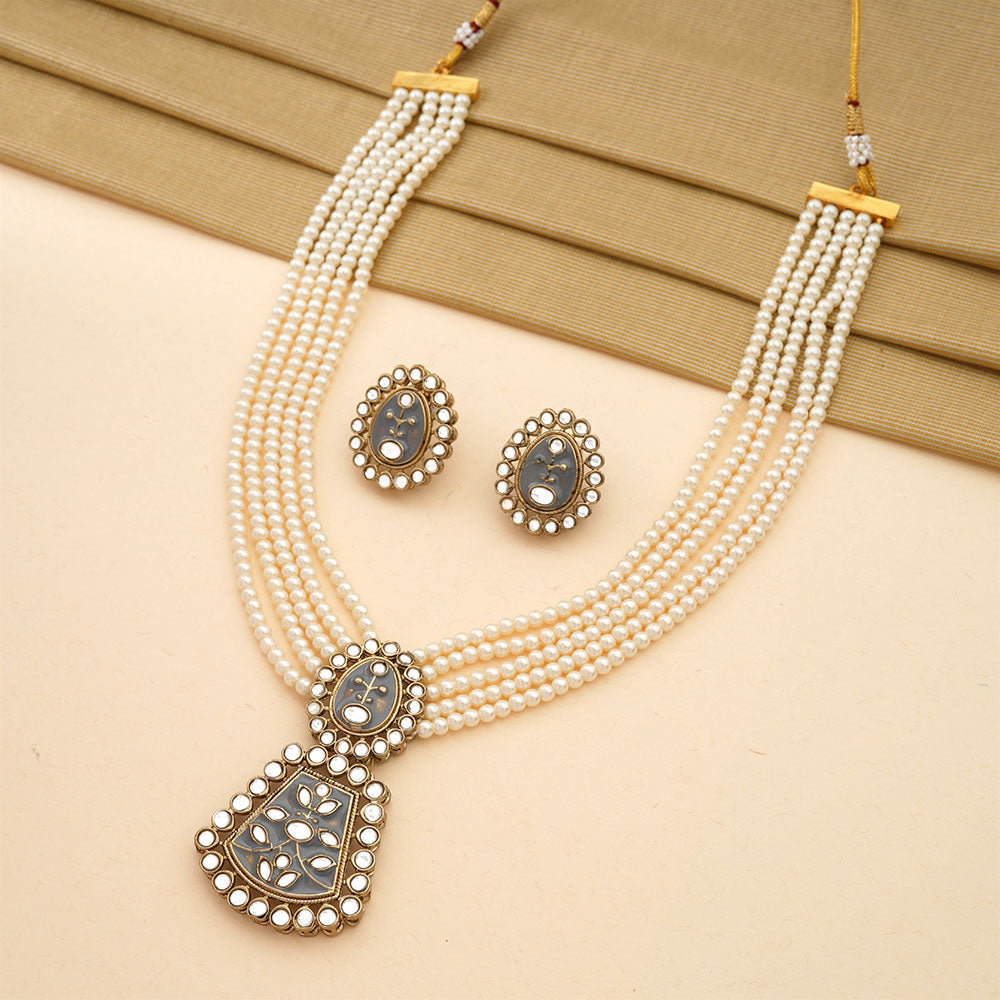 Ziva- Stone studded Neckpiece set (Gray)