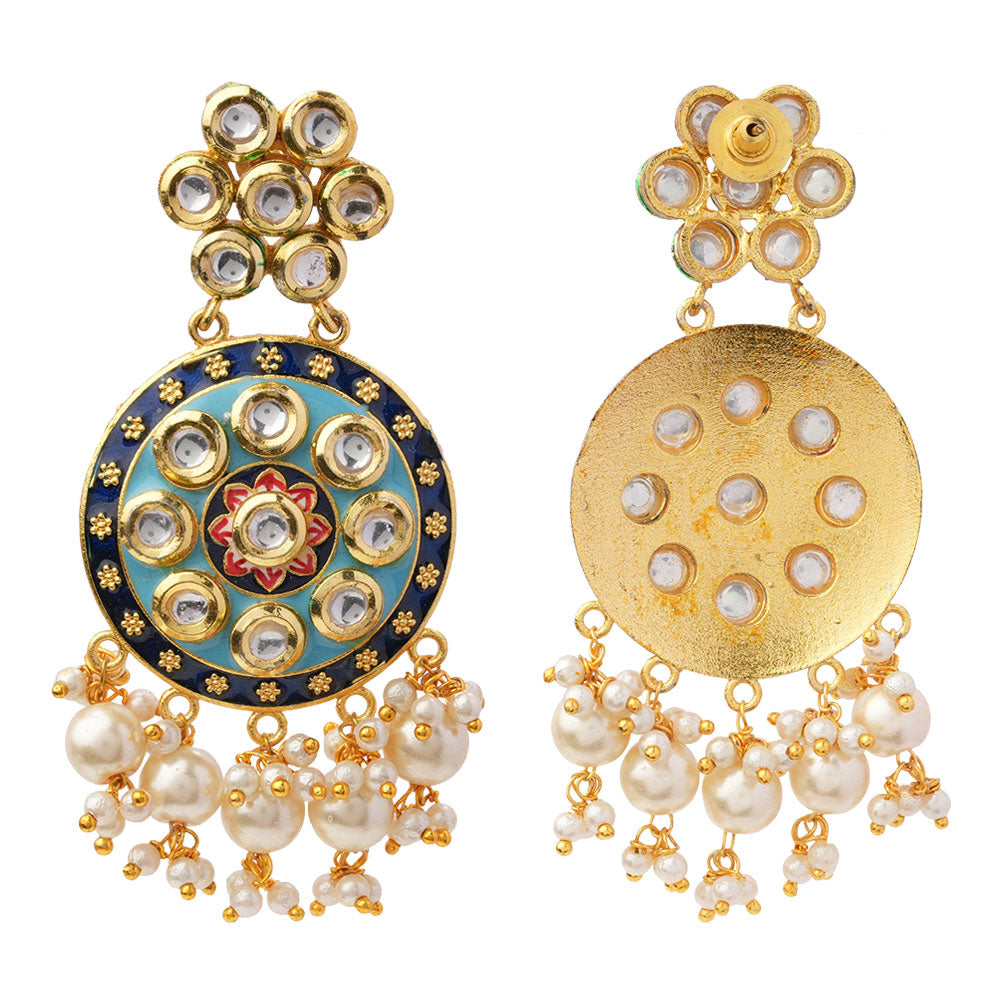 Aarya- Meenakari Work Hanging Pearl Dangler Earrings(Multicolored)