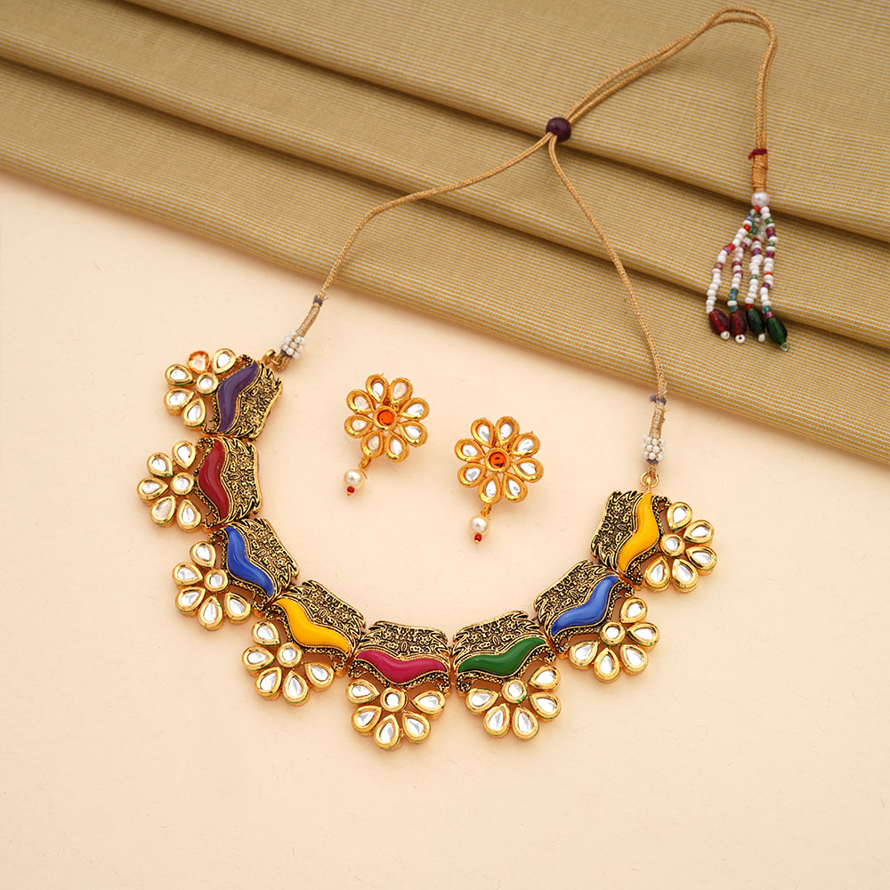 Viaa- Colorful stones Neckpiece set(Multicolor)