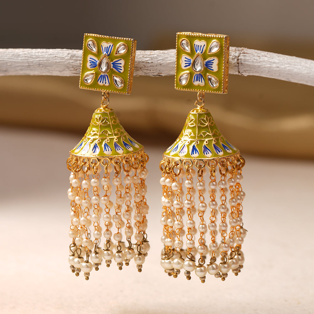 Mahika- Stone Studded Hanging Pearl Dangler Earrings