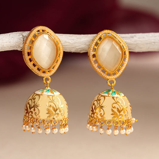 Aayushi- Stone Studded Hanging Pearl Jhumka Earrings