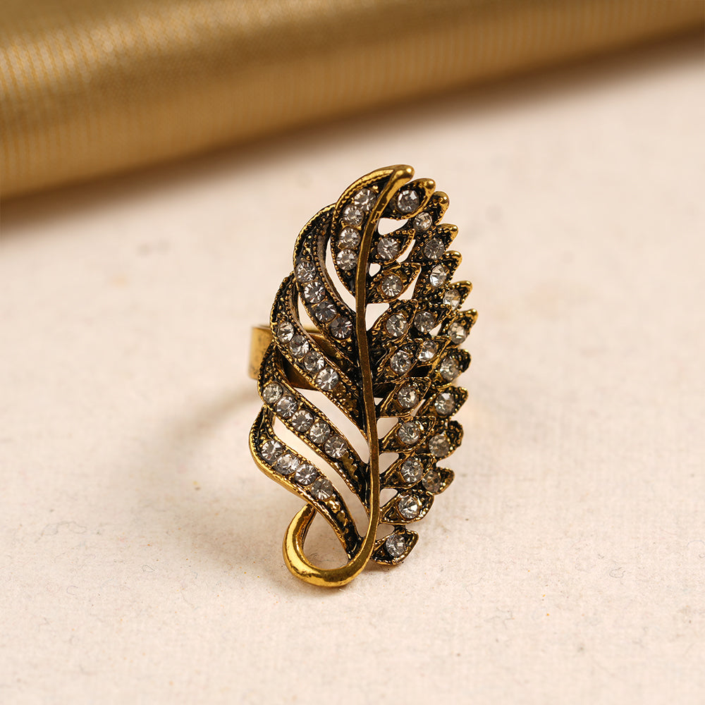 Charulata- Stone Studded Golden Adjustable Ring