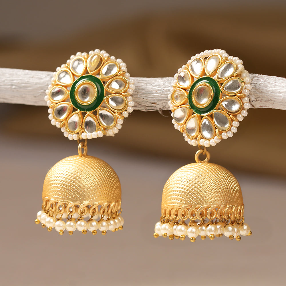 Arisha- Stone Studded Pearl Framed Jhumka Earrings