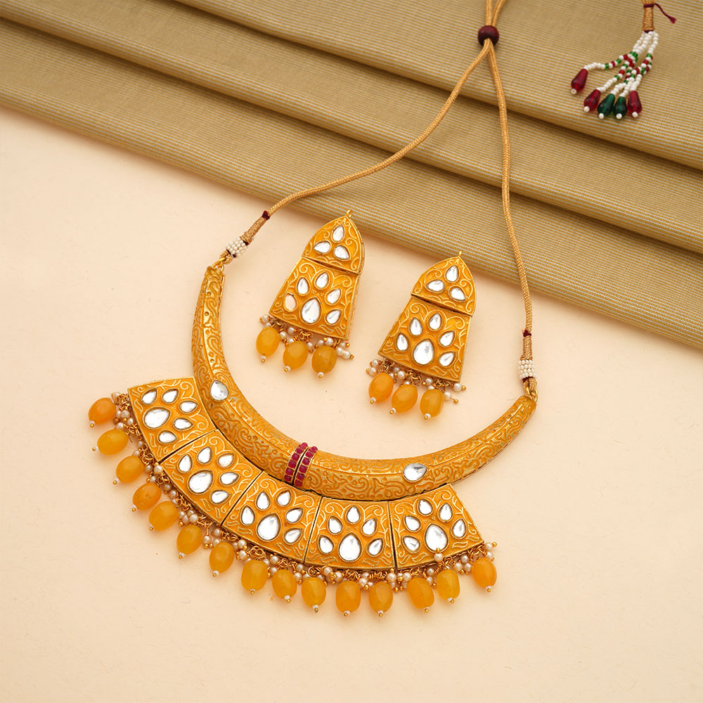 Leyara- Stone studded hanging pearls Neckpiece set