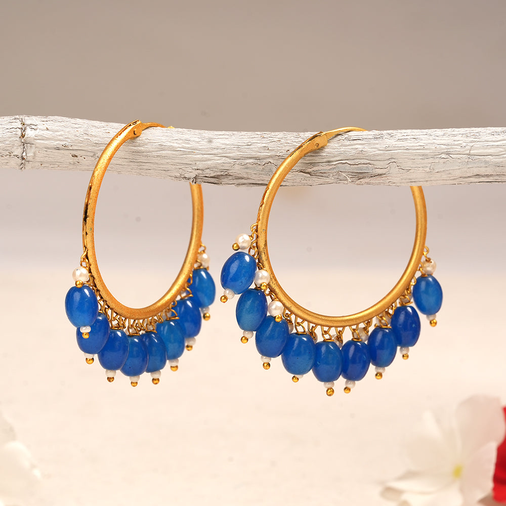 Zoya- Hanging Pearl Hoops Earrings(Navy Blue)