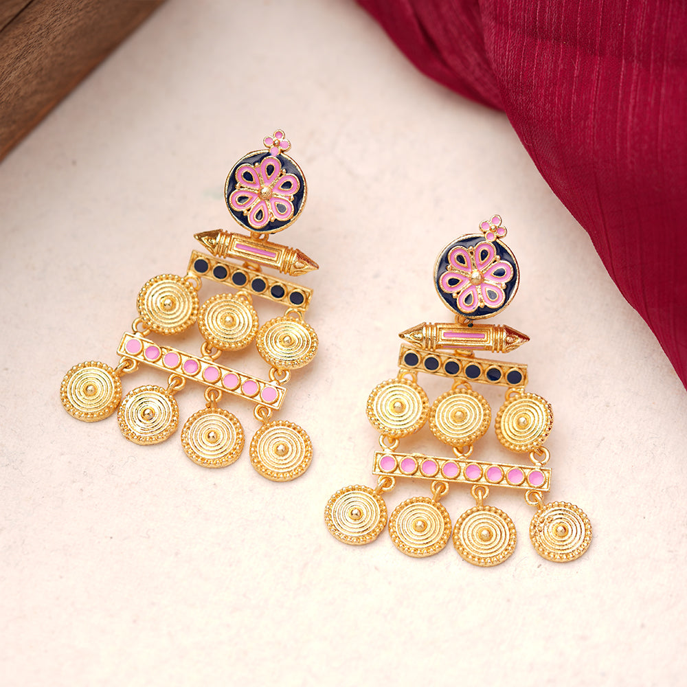 Aira- Stone Studded Dangler Earrings(Baby Pink)