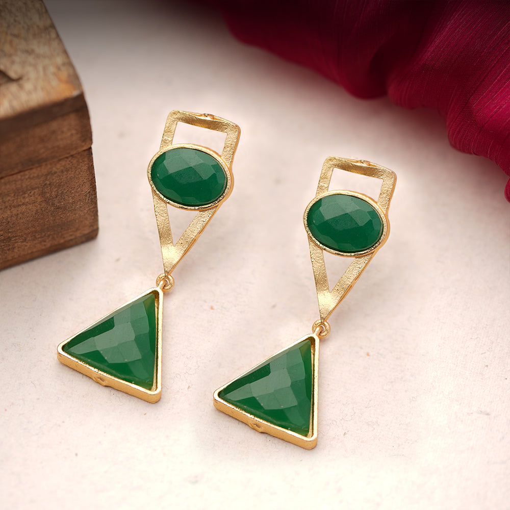 Anaya- Stone Studded Framed Dangler Earrings(Green)