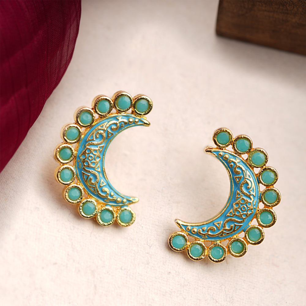 Kira- Kundan Studded Stud Earrings(Sky Blue)
