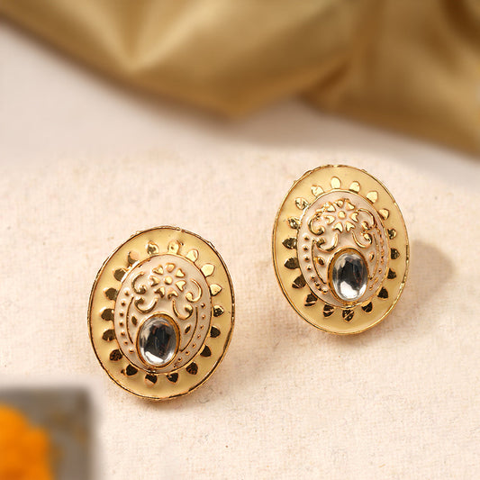 Manjari- Stone Studded Stud Earrings(Yellow)