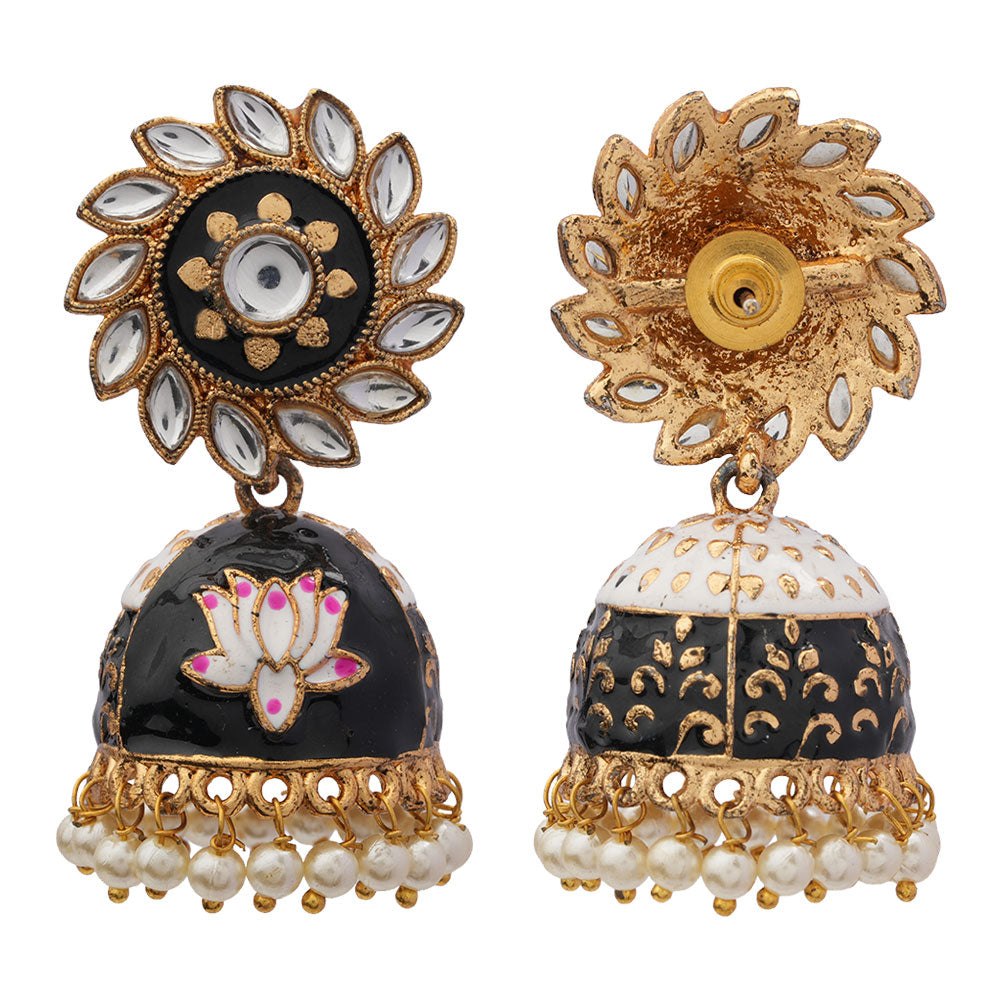 Avni- Stone Studded Hanging Pearls Jhumka Earrings