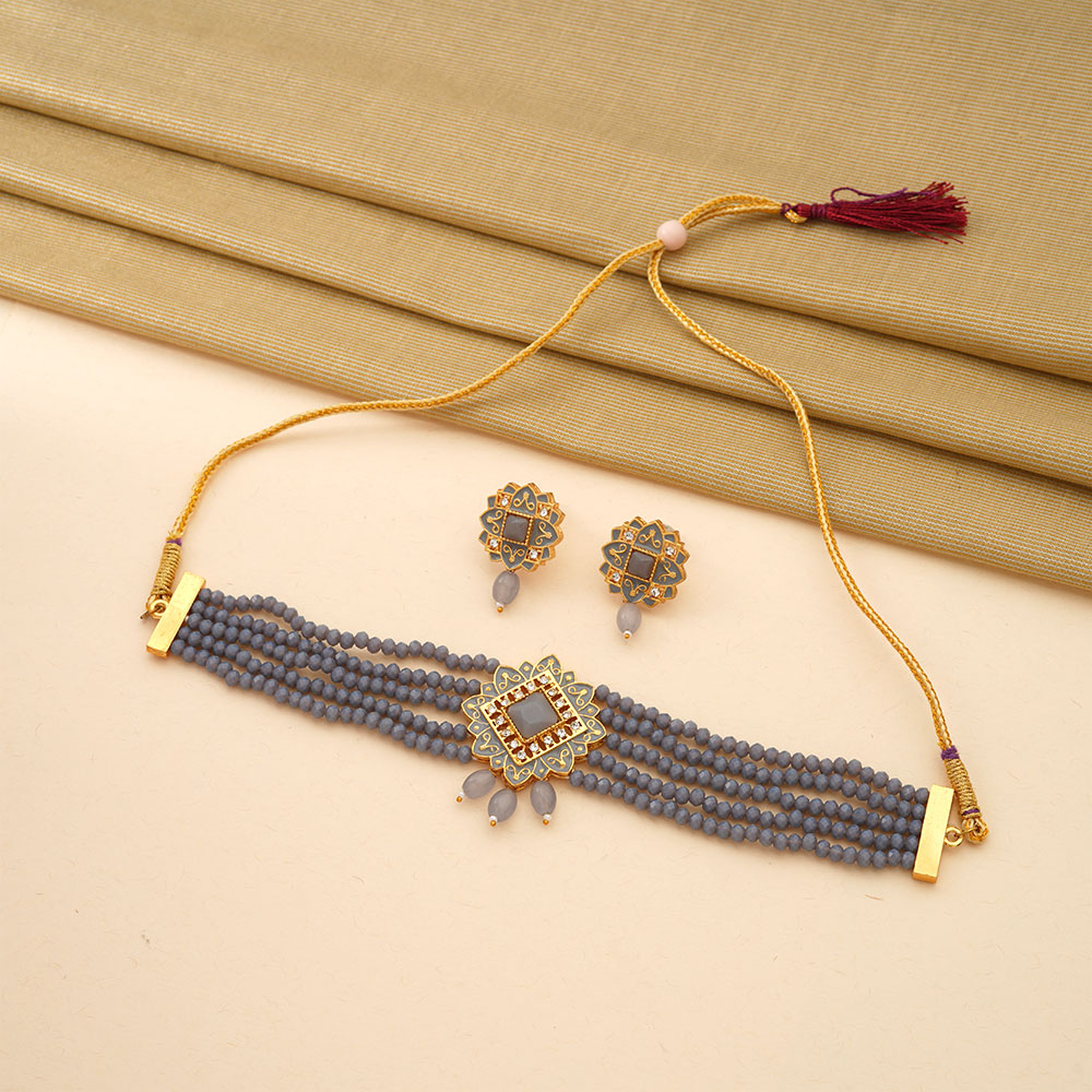 Iyana- Stone studded Neckpiece set(Gray)
