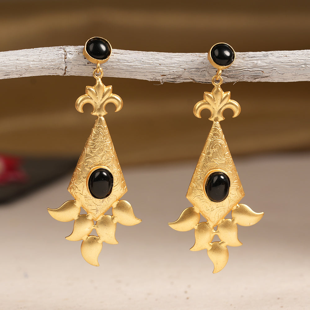 Ashvi- Stone Studded Dangler Earrings(Black)