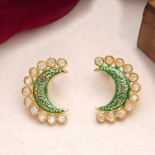 Kira- Kundan Studded Stud Earrings(Green)