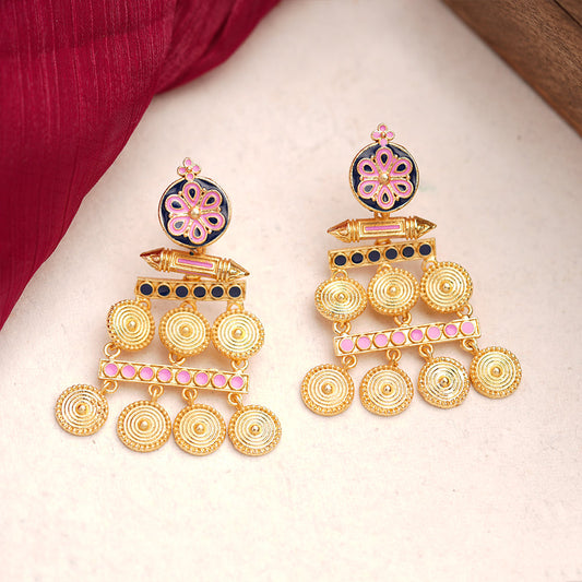Aira- Stone Studded Dangler Earrings(Baby Pink)