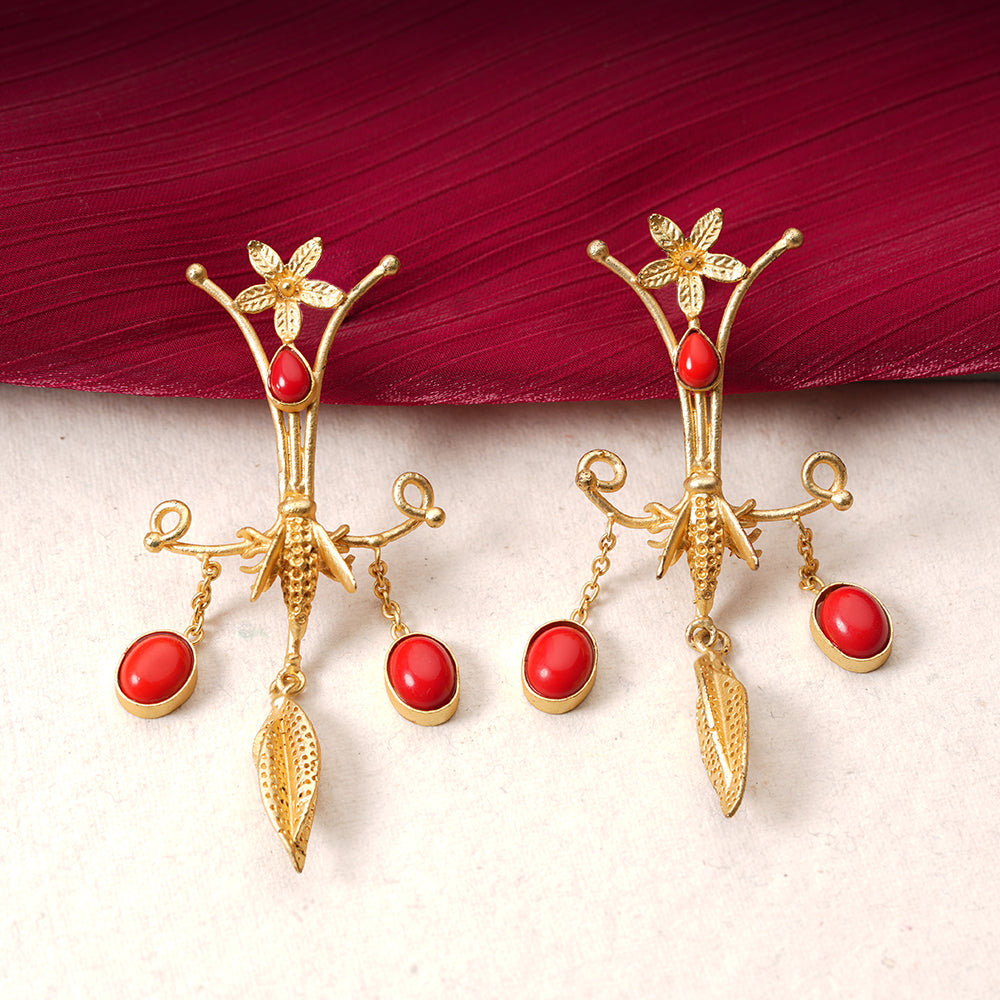 Arya- Stone Studded Dangler Earrings(Red)