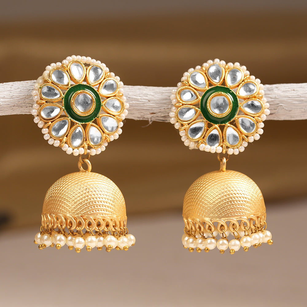Arisha- Stone Studded Pearl Framed Jhumka Earrings
