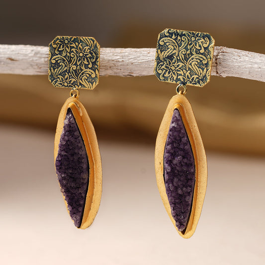 Malini- Unpolished natural stone embedded Dangler Earrings(Blue)
