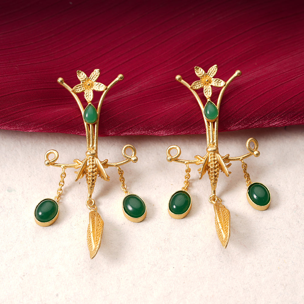 Arya- Stone Studded Dangler Earrings(Green)
