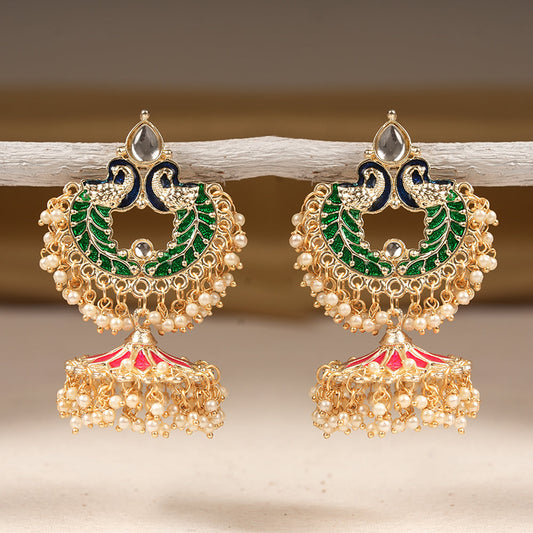 Hansini- Stone Studded Hanging Pearl Dangler Earrings(Multicolored)