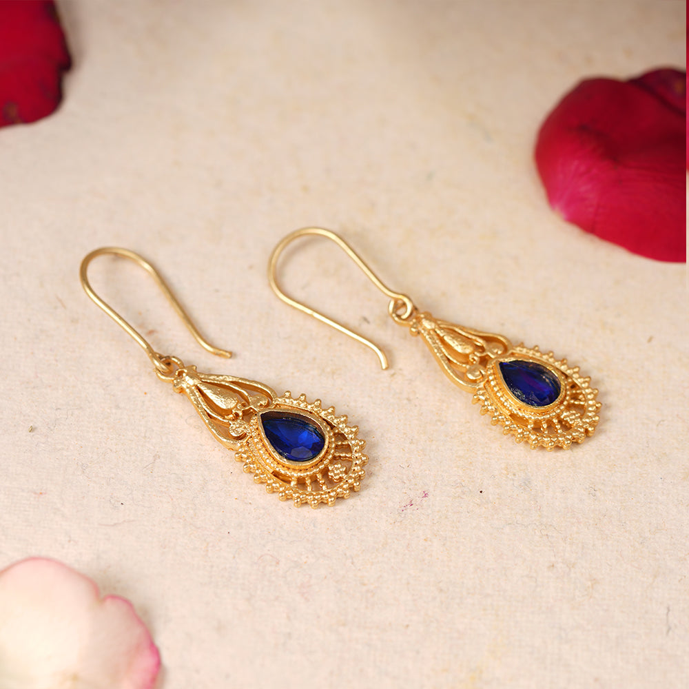 Ruhi- Stone Studded Dangler Earrings(Blue)