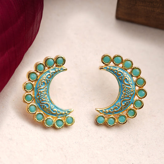 Kira- Kundan Studded Stud Earrings(Sky Blue)