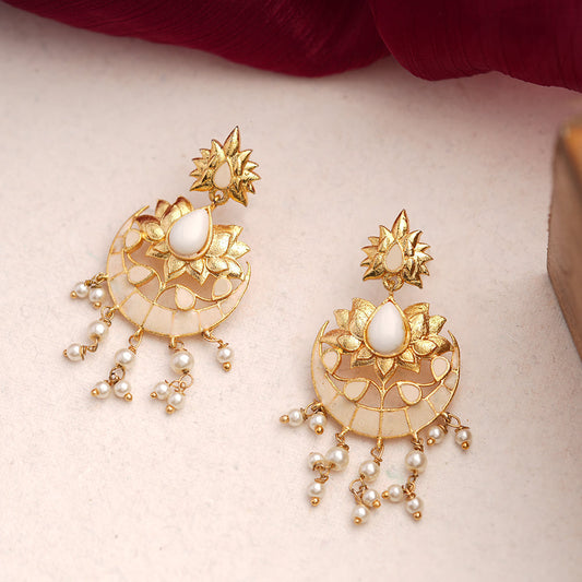 Vanya- Meenakari Hanging Baby Pearls Statement Danglers Earrings