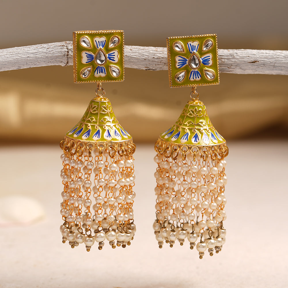 Mahika- Stone Studded Hanging Pearl Dangler Earrings