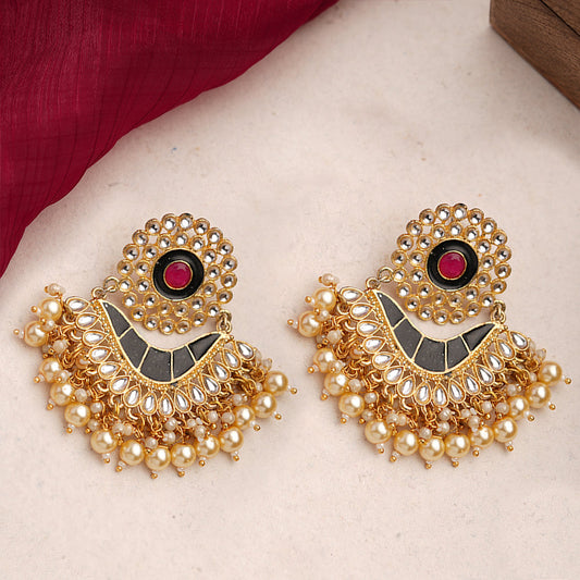 Myra- Stone Studded Hanging Pearl Dangler Earrings