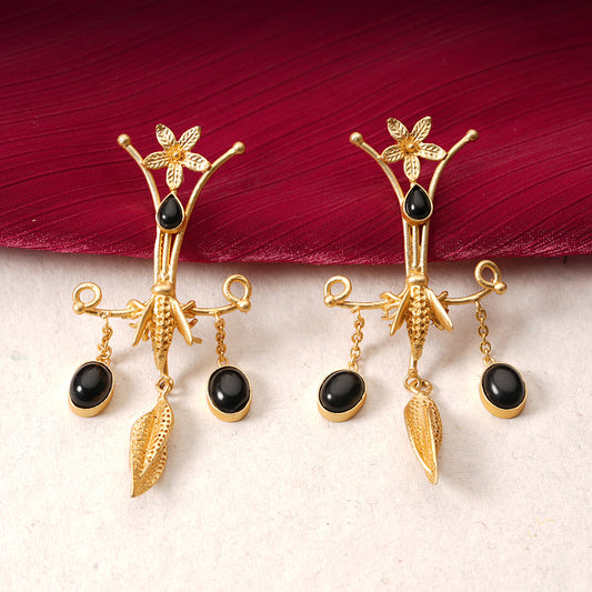 Arya- Stone Studded Dangler Earrings(Black)