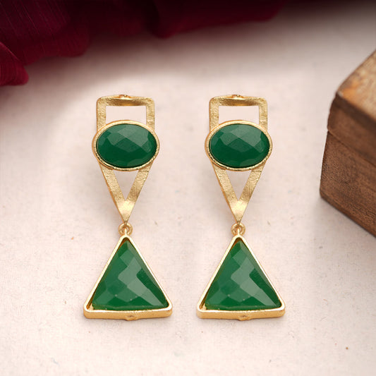 Anaya- Stone Studded Framed Dangler Earrings(Green)