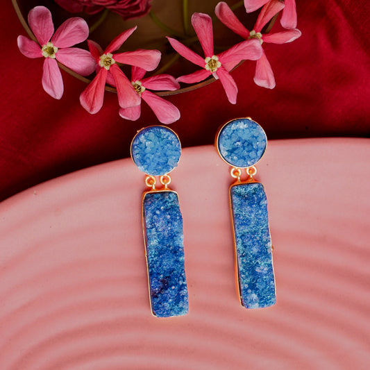 Blue Unpolished Stone Earrings