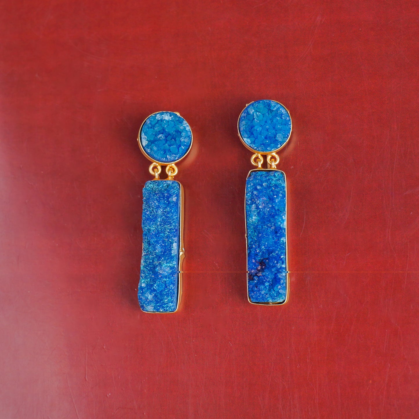 Blue Unpolished Stone Earrings