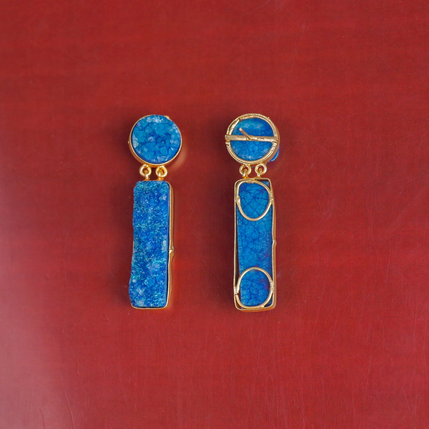 Blue Unpolished Stone Earrings