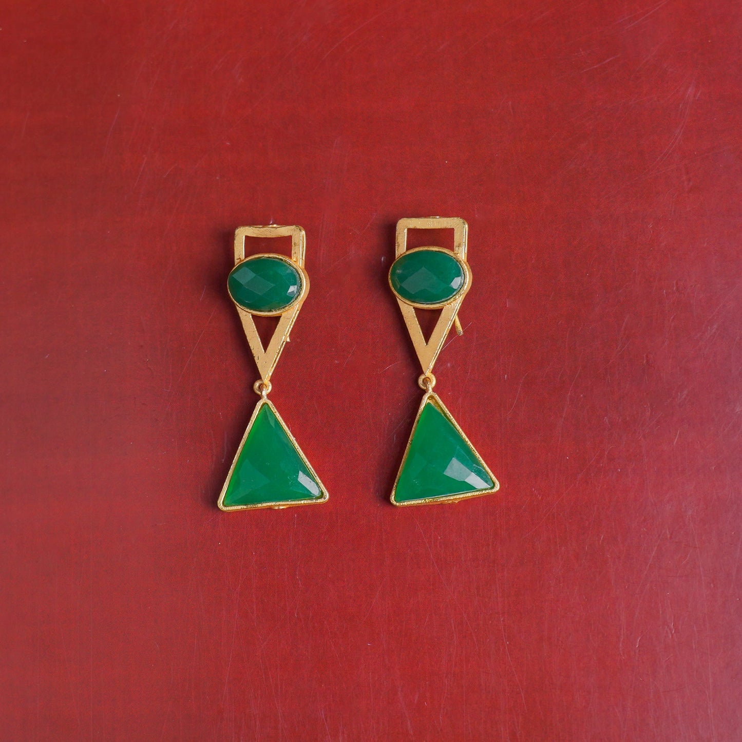 Anaya- Stone Studded Framed Dangler Earrings(Green)