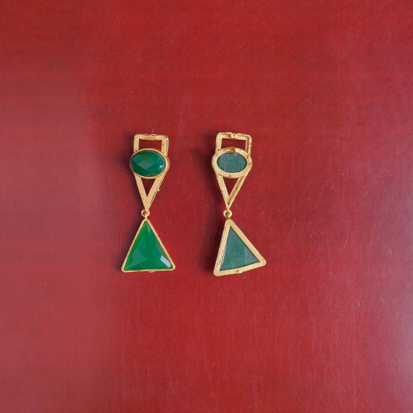 Anaya- Stone Studded Framed Dangler Earrings(Green)