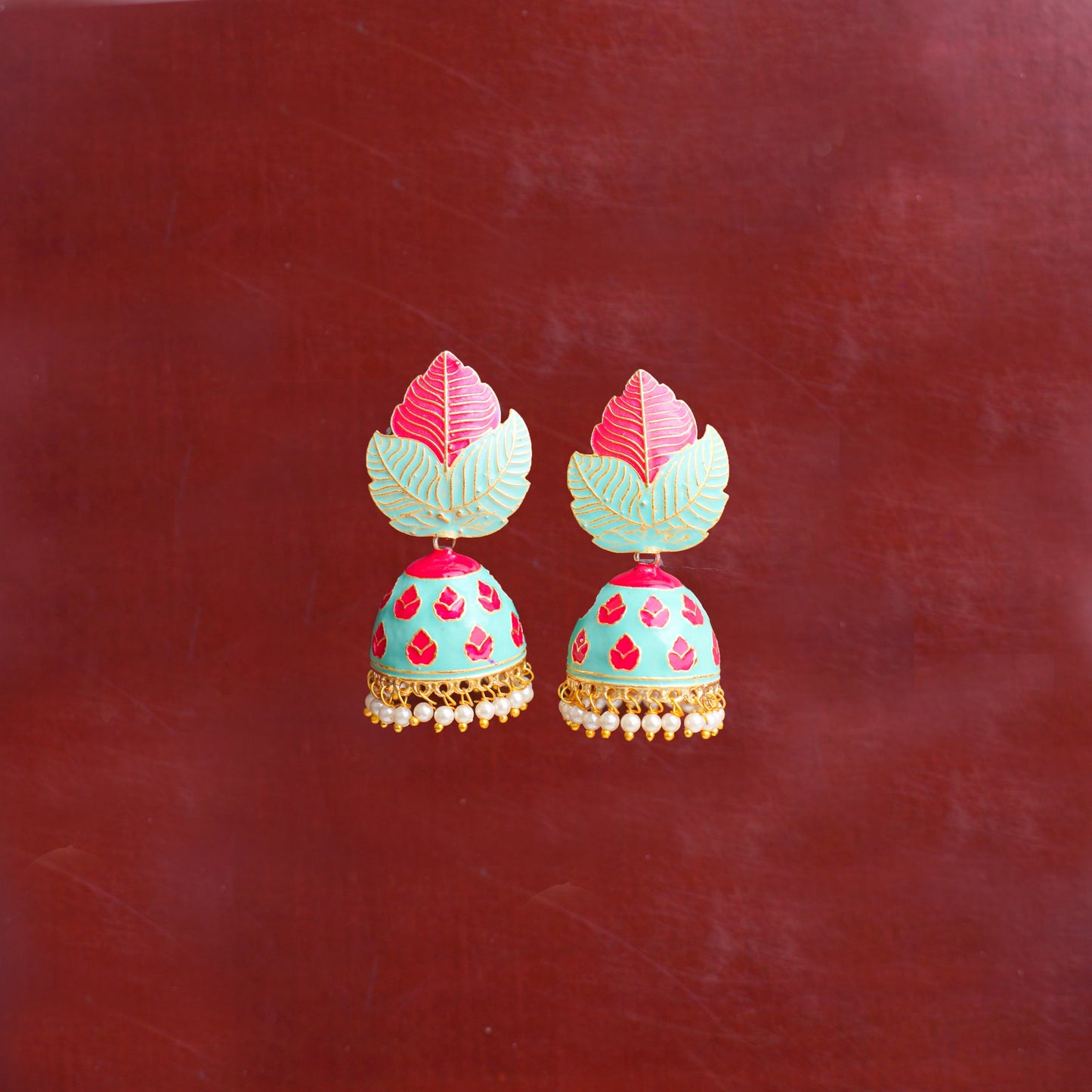 Riva- Hanging Pearls Enameled Jhumka Earrings(Multicolored)