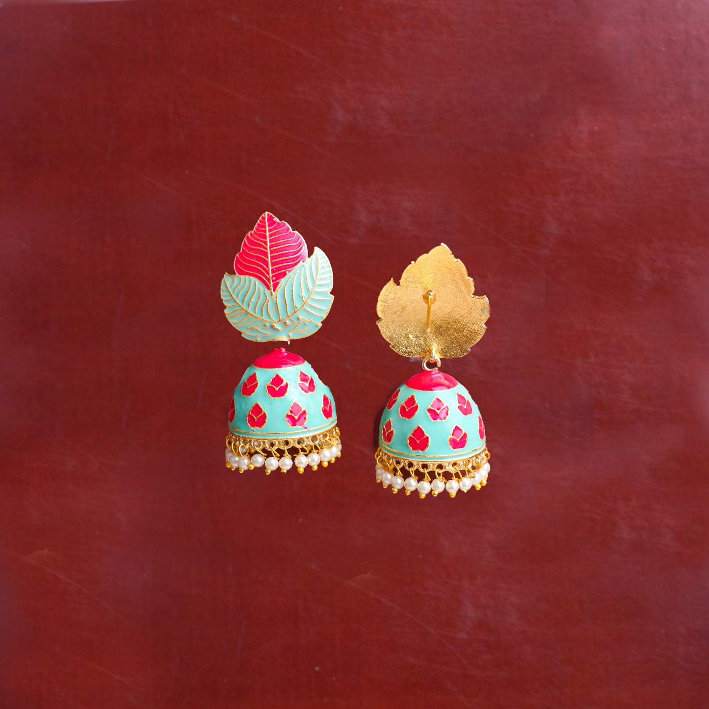 Riva- Hanging Pearls Enameled Jhumka Earrings(Multicolored)