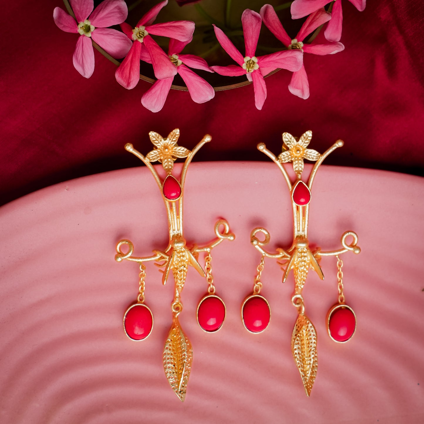 Red Matty Long Hanging Earrings