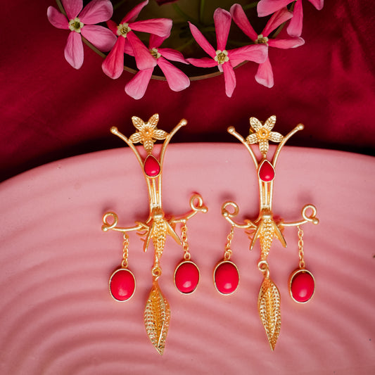 Red Matty Long Hanging Earrings