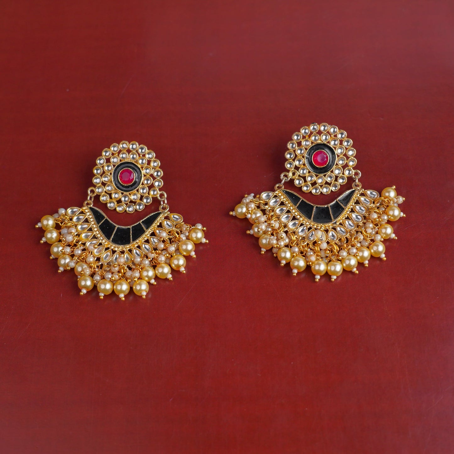 Myra- Stone Studded Hanging Pearl Dangler Earrings