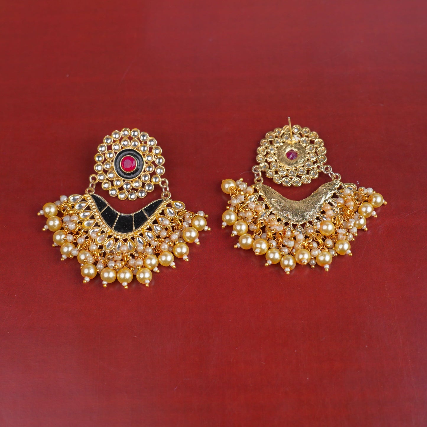 Myra- Stone Studded Hanging Pearl Dangler Earrings