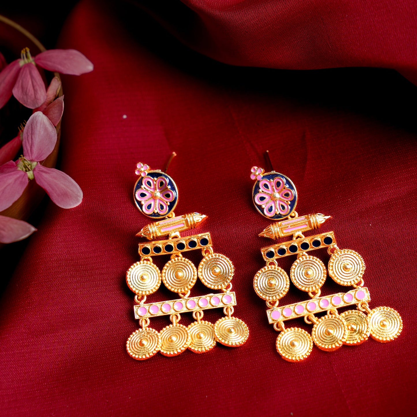 Aira- Stone Studded Dangler Earrings(Baby Pink)