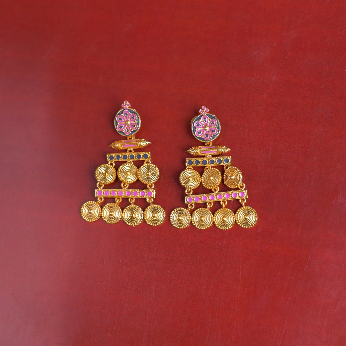 Aira- Stone Studded Dangler Earrings(Baby Pink)